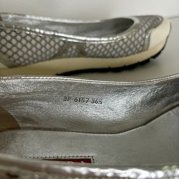 Prada Sport Ballet Shoes Trainers Metallic Mesh Patent Leather Size 36.5 Vintage - Picture 8 of 14